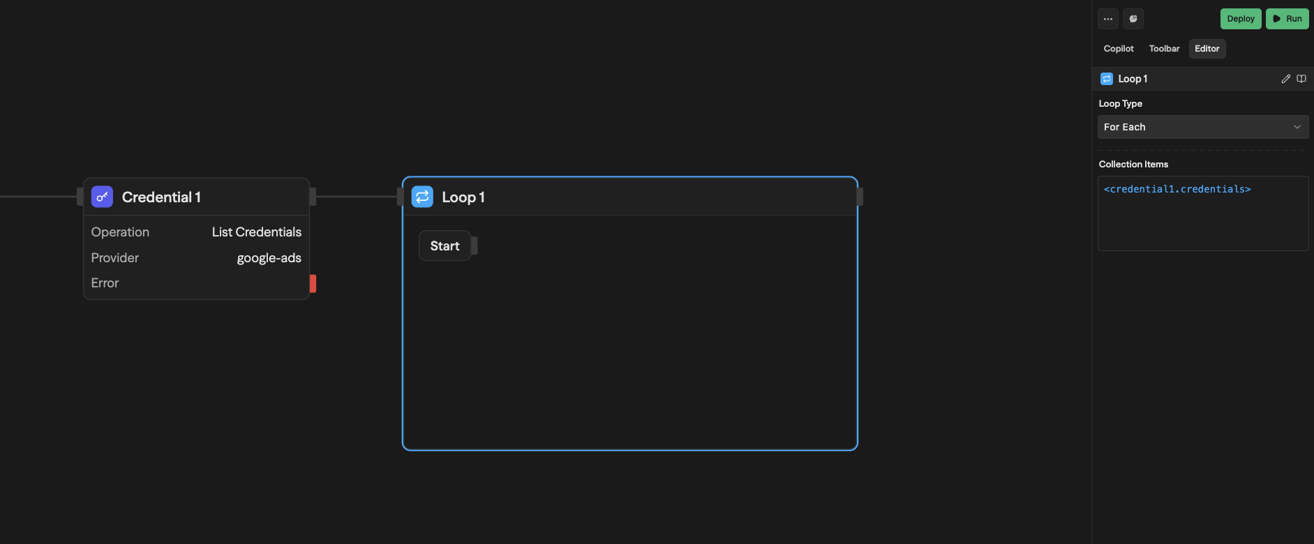 Credential List ligado a um ForEach Loop