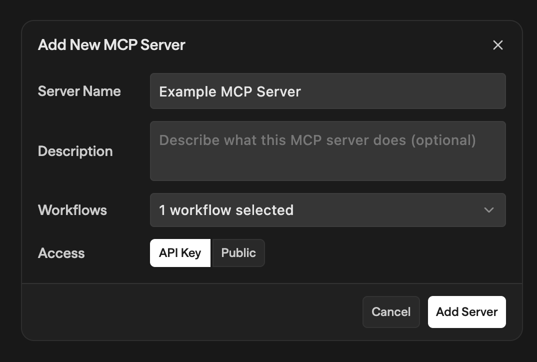 Modal Add New MCP Server