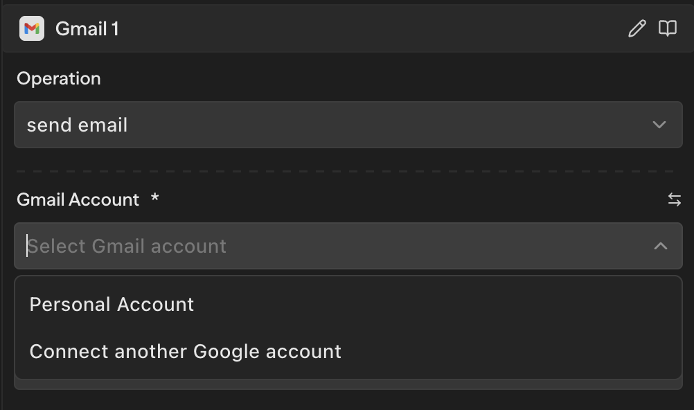 Um bloco mostrando o dropdown do seletor de conta com contas conectadas