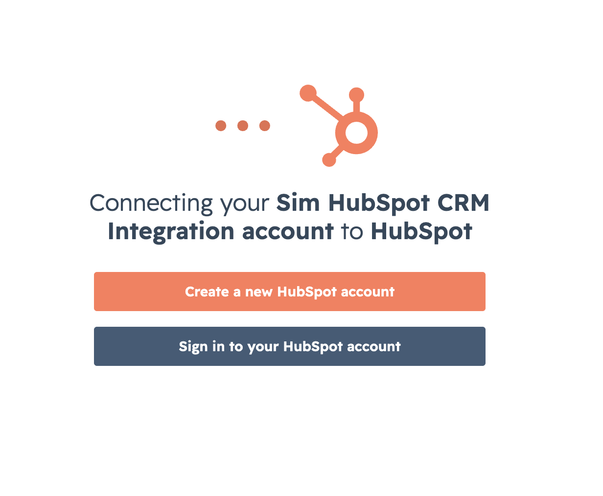 HubSpot's screen for connecting your Zoen account, with sign-in options