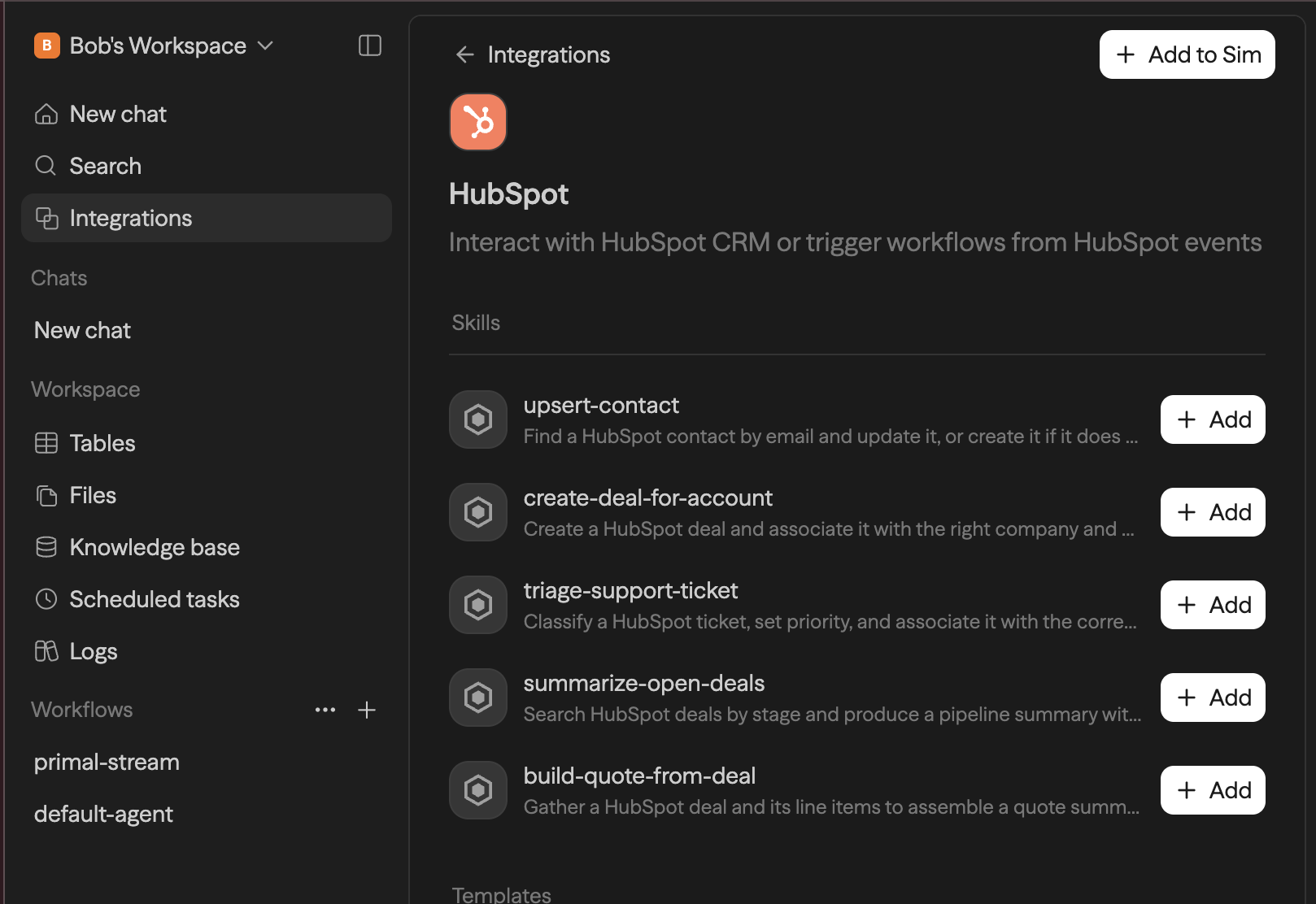 The HubSpot integration page in Zoen with the Add to Zoen button in the top right