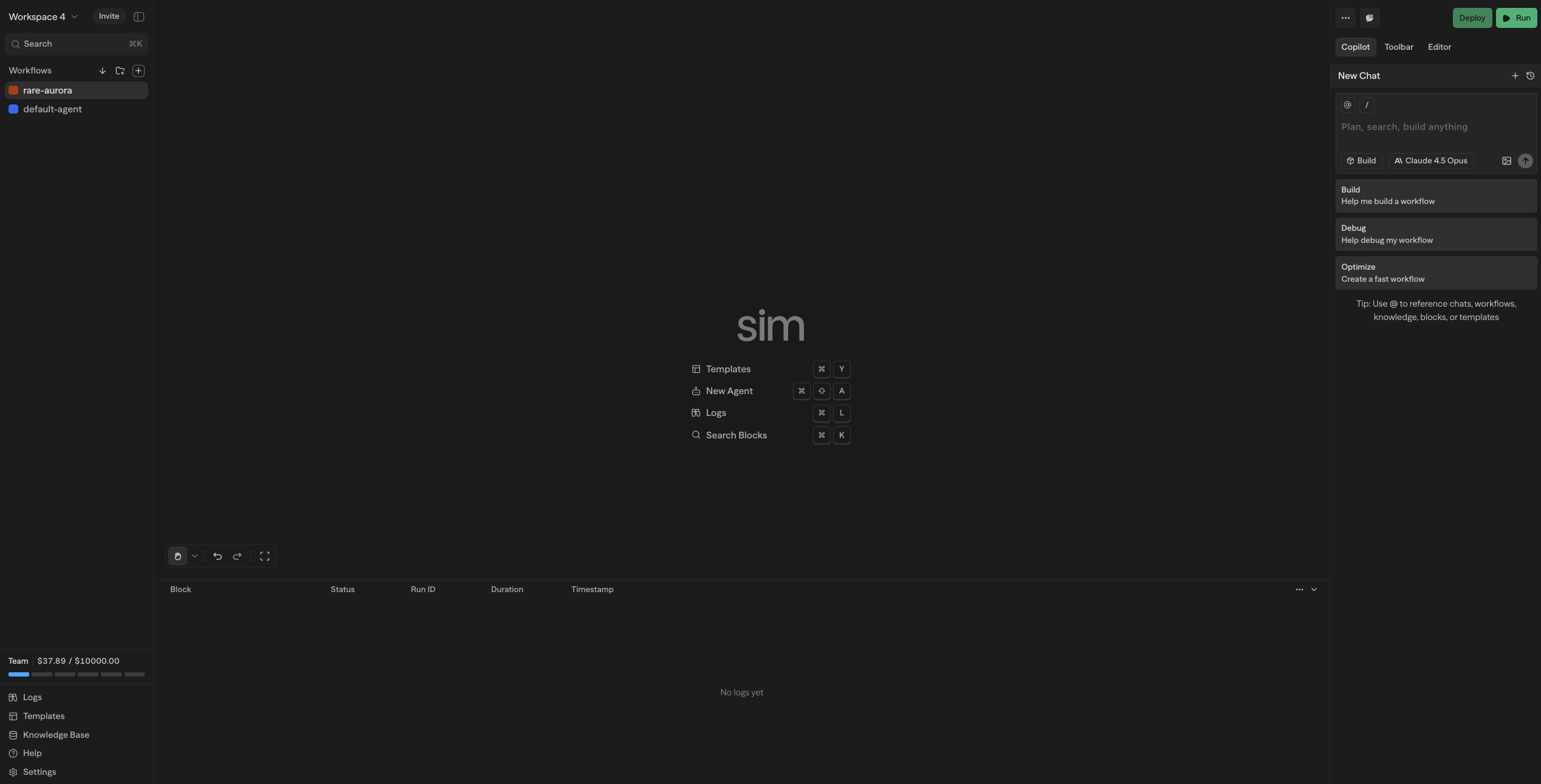 Editor de workflows do Zoen