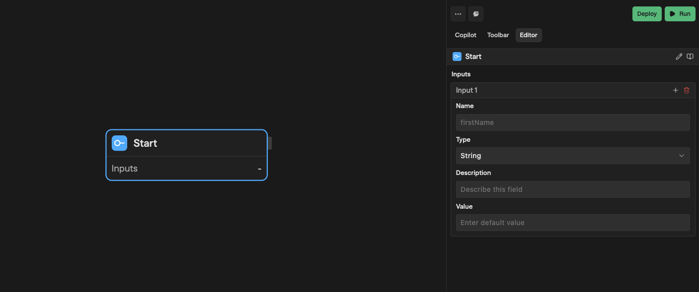 Bloco Start com campos de Input Format